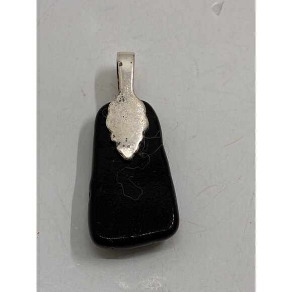 Dichroic Glass Pendant With Abstract Design In Blue & Orange Silver-Plated Bail - Picture 4 of 4